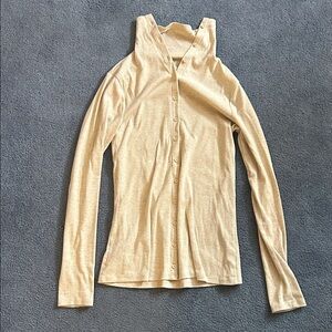 Light Beige Button-Front funnel neck Long Sleeve Top